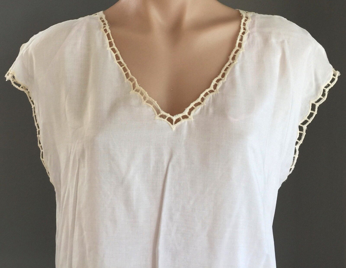 FOREVER 21 Woven Top Ivory Tan Cap Sleeve w Lace Back Size M 10 12 Boho NEW