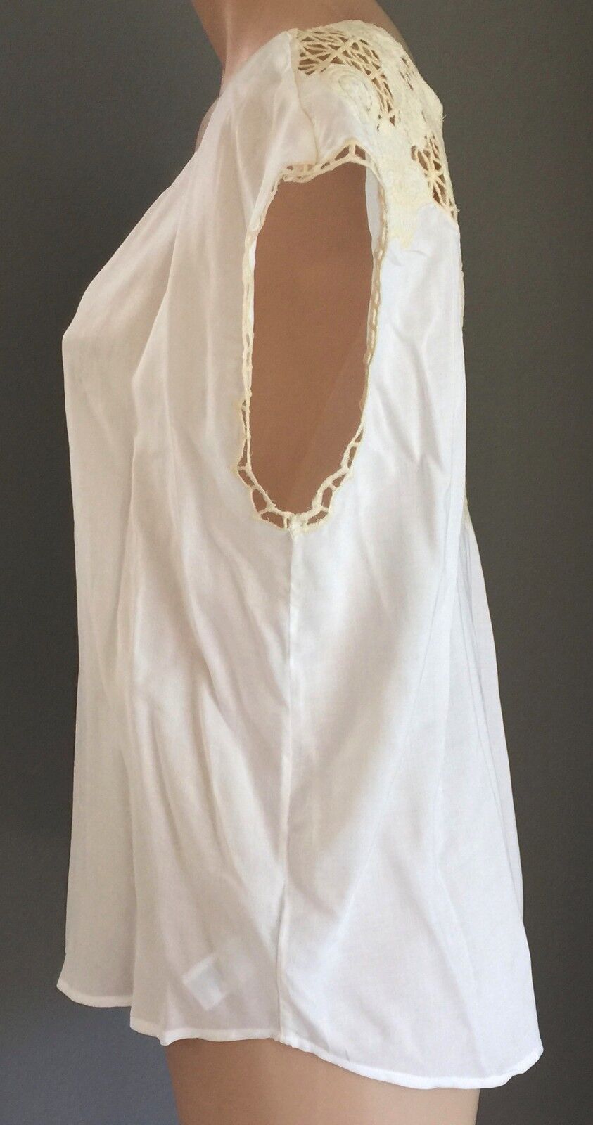 FOREVER 21 Woven Top Ivory Tan Cap Sleeve w Lace Back Size M 10 12 Boho NEW