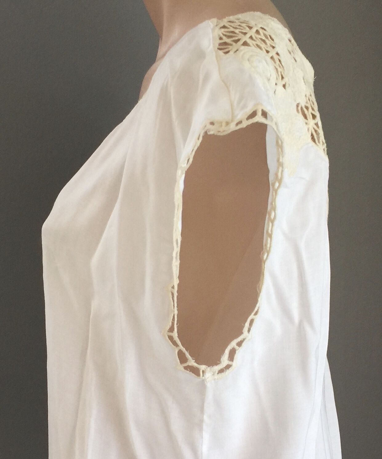 FOREVER 21 Woven Top Ivory Tan Cap Sleeve w Lace Back Size M 10 12 Boho NEW