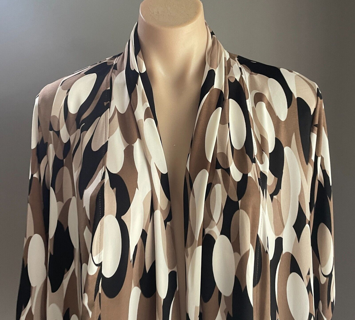 ELLEN TRACY Drape Jersey Cardigan Brown Beige Off White Black Size M 12 NEW