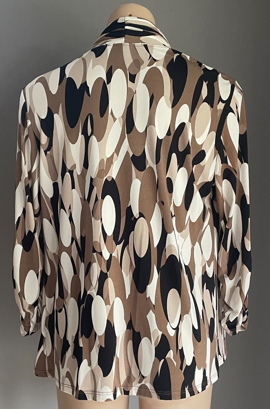 ELLEN TRACY Drape Jersey Cardigan Brown Beige Off White Black Size M 12 NEW