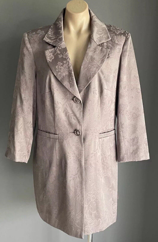 ELLEN TRACY Coat Taupe Pink Jacquard Fabric Long Jacket Single Breasted Size 16