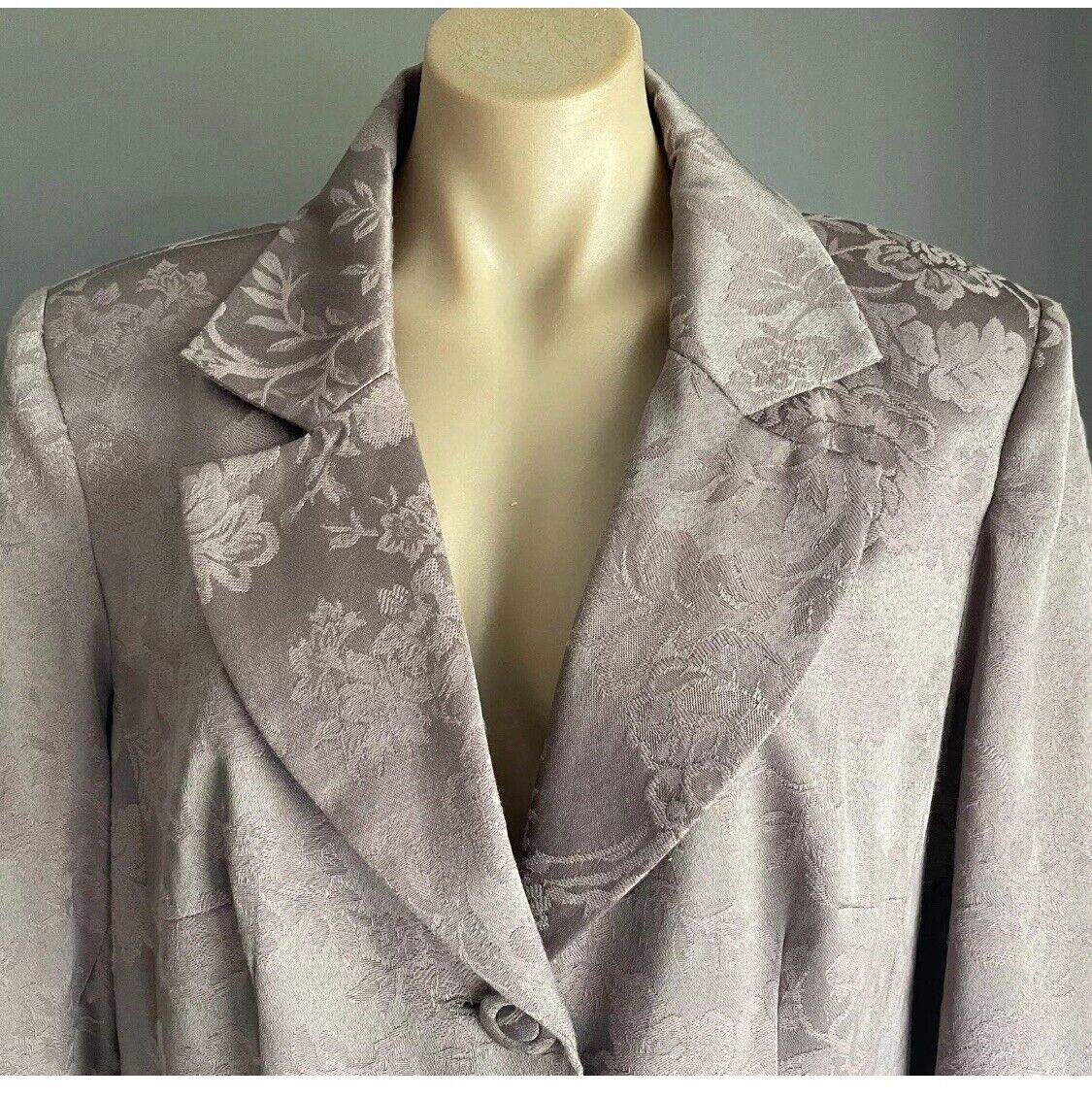 ELLEN TRACY Coat Taupe Pink Jacquard Fabric Long Jacket Single Breasted Size 16