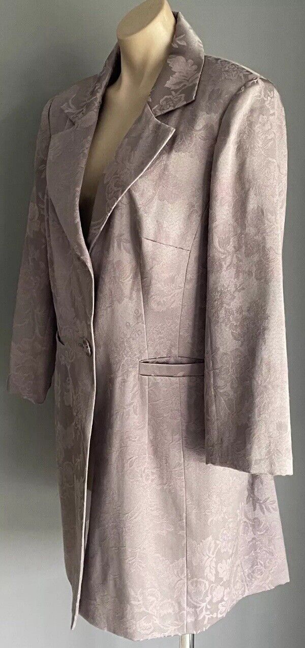ELLEN TRACY Coat Taupe Pink Jacquard Fabric Long Jacket Single Breasted Size 16