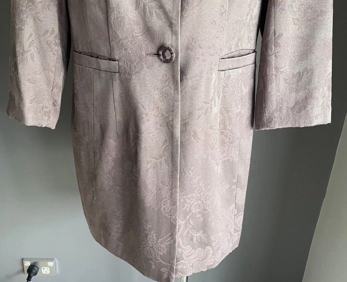 ELLEN TRACY Coat Taupe Pink Jacquard Fabric Long Jacket Single Breasted Size 16