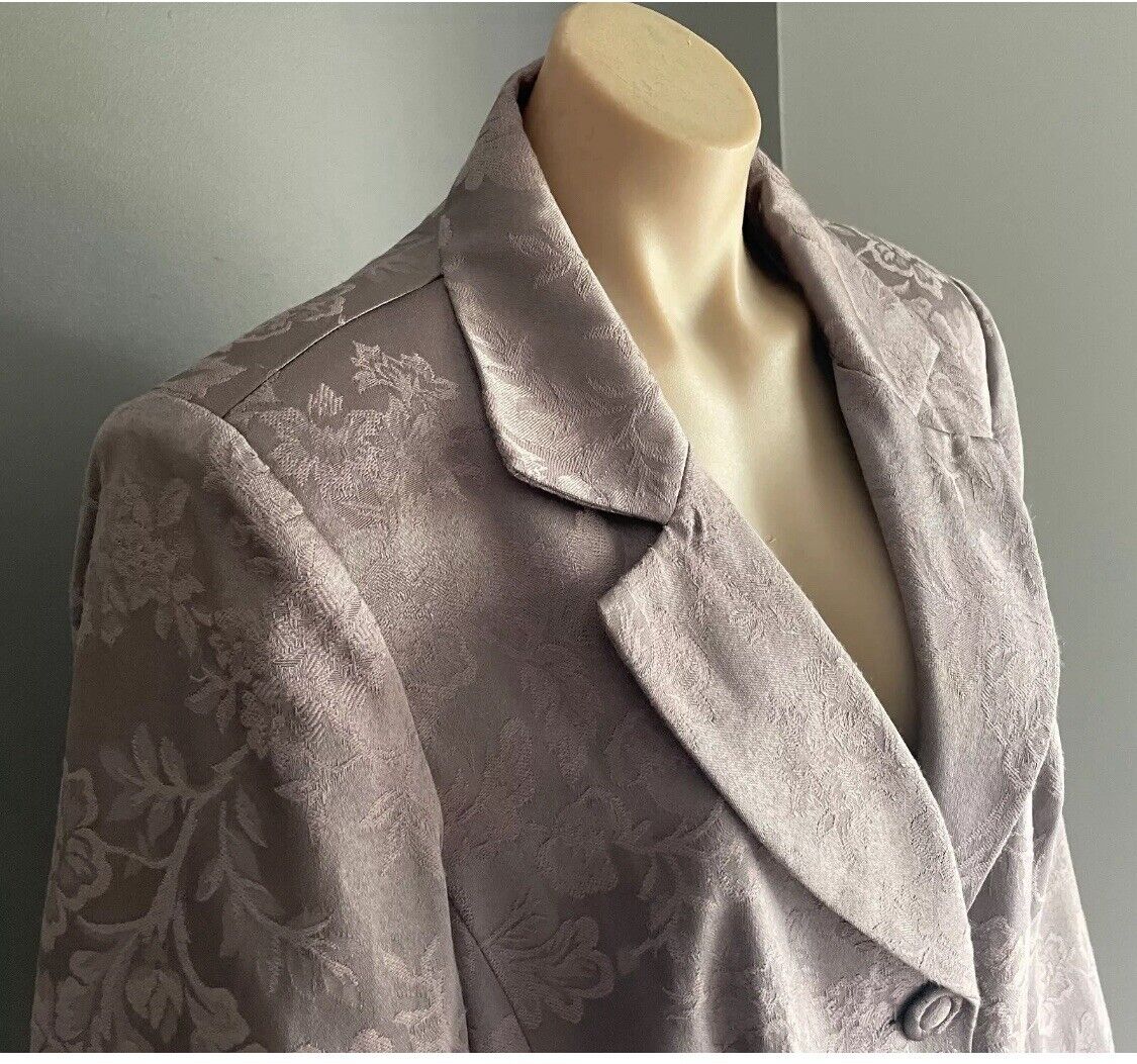 ELLEN TRACY Coat Taupe Pink Jacquard Fabric Long Jacket Single Breasted Size 16