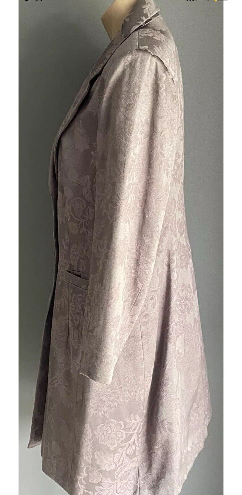 ELLEN TRACY Coat Taupe Pink Jacquard Fabric Long Jacket Single Breasted Size 16