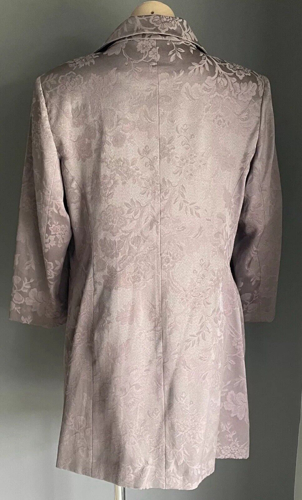 ELLEN TRACY Coat Taupe Pink Jacquard Fabric Long Jacket Single Breasted Size 16