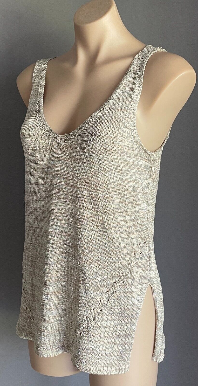 SPORTSGIRL Top Tank Gold Glitter Marl Knit Sleeveless V-Neck Size XS 10 12 NEW