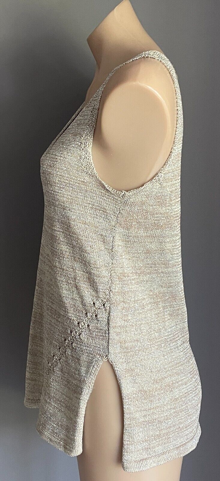 SPORTSGIRL Top Tank Gold Glitter Marl Knit Sleeveless V-Neck Size XS 10 12 NEW