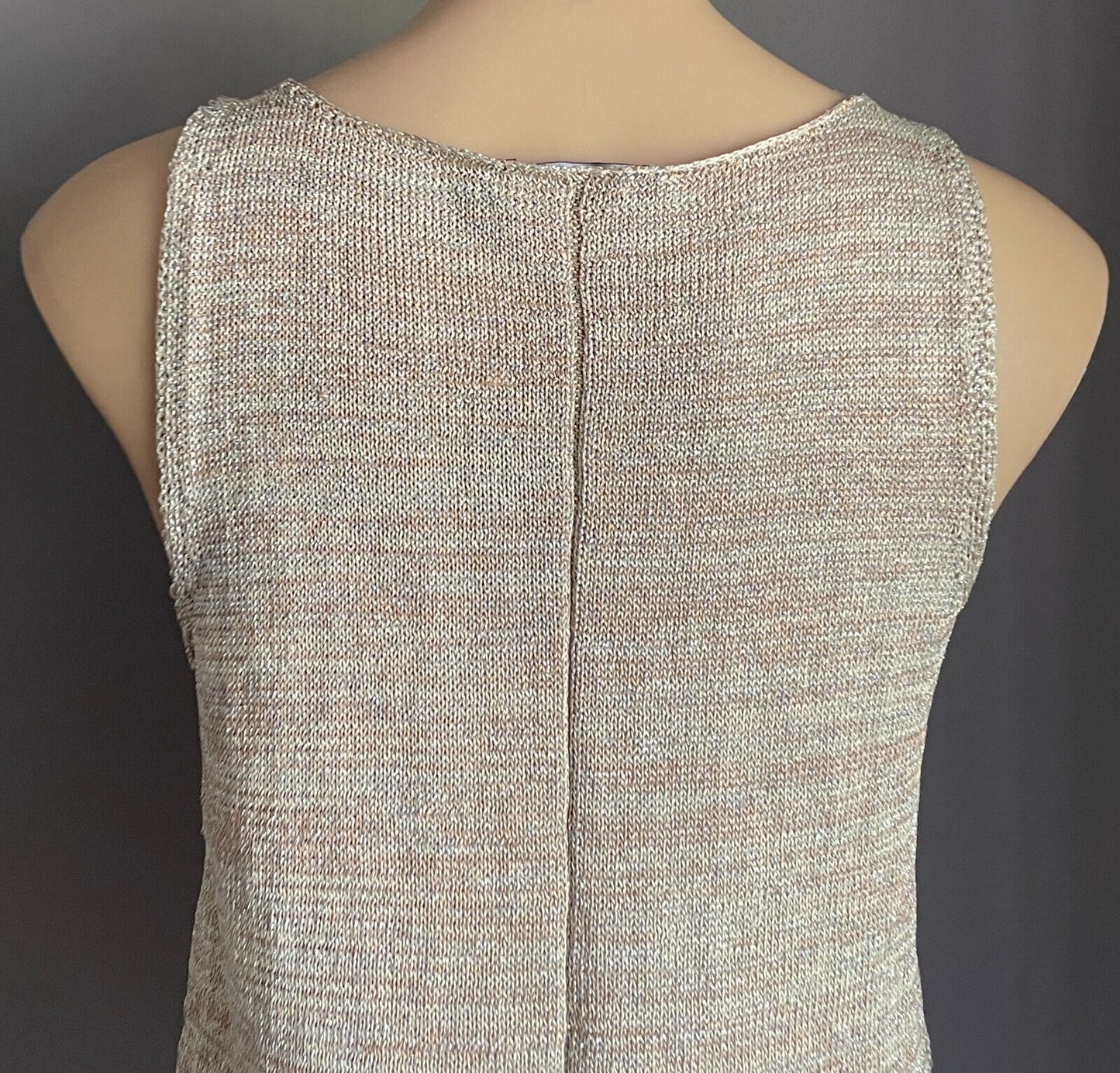 SPORTSGIRL Top Tank Gold Glitter Marl Knit Sleeveless V-Neck Size XS 10 12 NEW