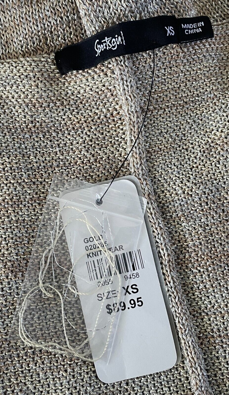 SPORTSGIRL Top Tank Gold Glitter Marl Knit Sleeveless V-Neck Size XS 10 12 NEW