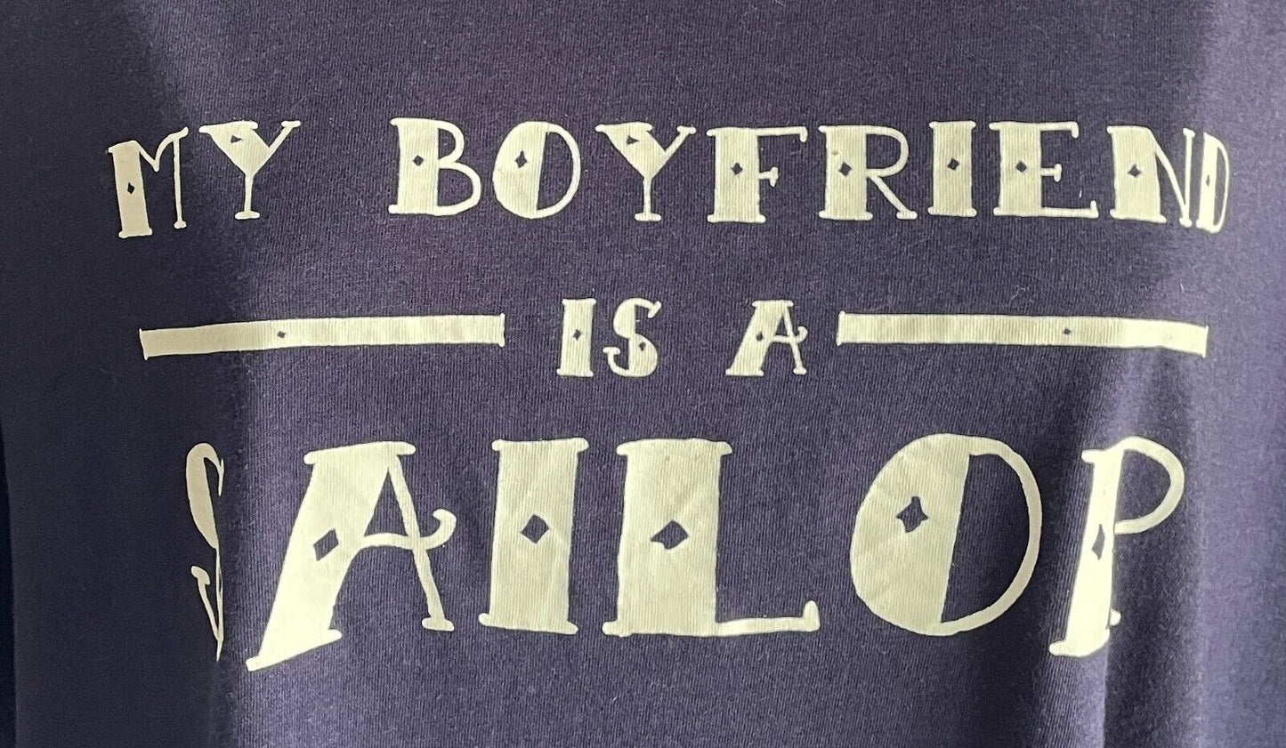 SPORTSGIRL Top My Boyfriend Is A Sailor  3/4 Sleeve Tee Size L 12 Navy White NEW