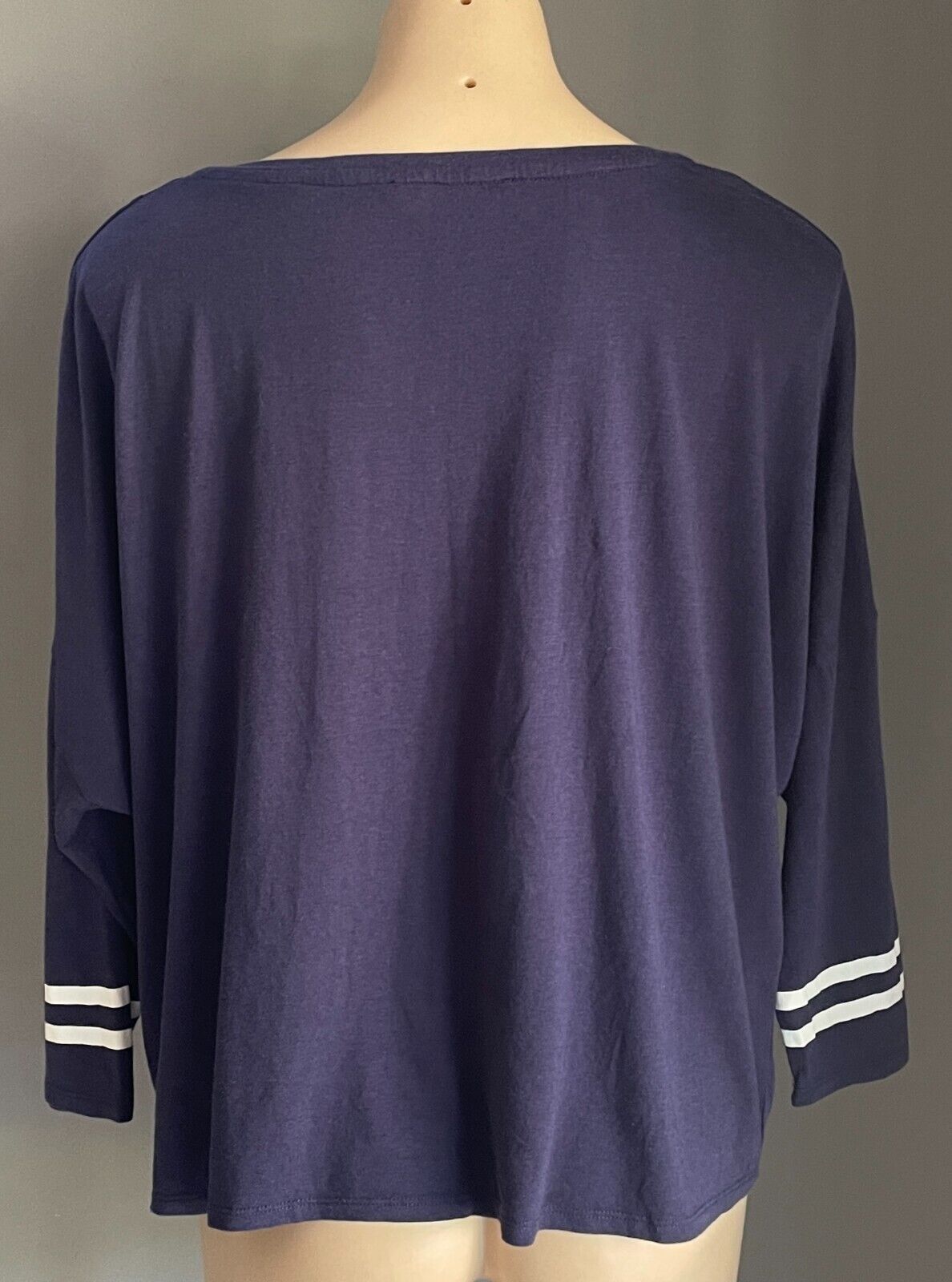 SPORTSGIRL Top My Boyfriend Is A Sailor  3/4 Sleeve Tee Size L 12 Navy White NEW