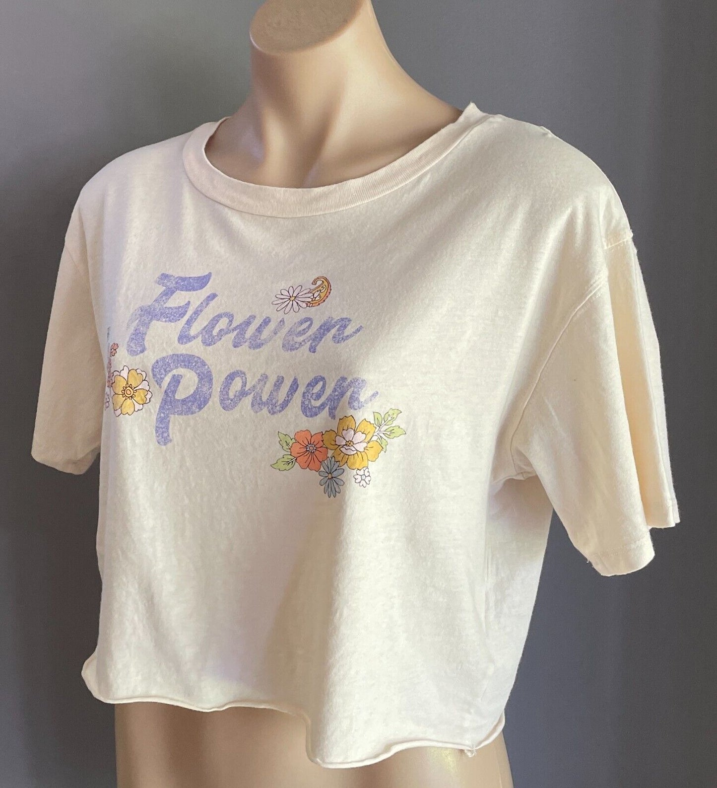SPORTSGIRL Top Flower Power T-Shirt Floral Print Crop Short Sleeve Size XS 10 12