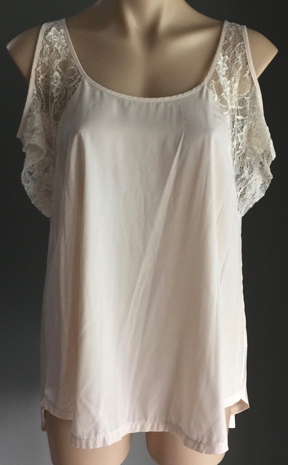 SPORTSGIRL Top Cold Shoulder Champagne Ivory Lace Summer Blouse Ladies Size 10