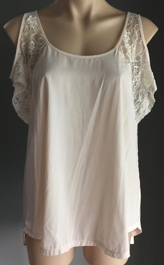SPORTSGIRL Top Cold Shoulder Champagne Ivory Lace Summer Blouse Ladies Size 10