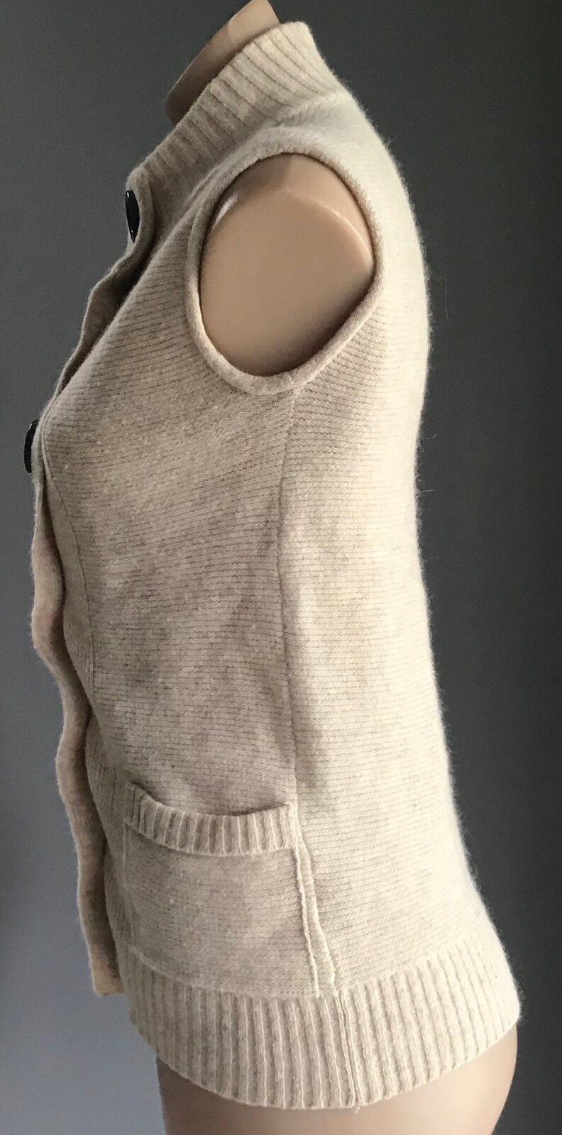SPORTSGIRL Knit Top Large Buttons Long Vest Ivory Sleeveless High Neck XS 10 NEW