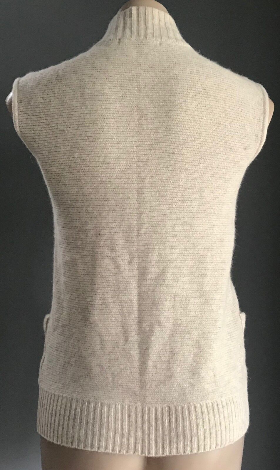 SPORTSGIRL Knit Top Large Buttons Long Vest Ivory Sleeveless High Neck XS 10 NEW