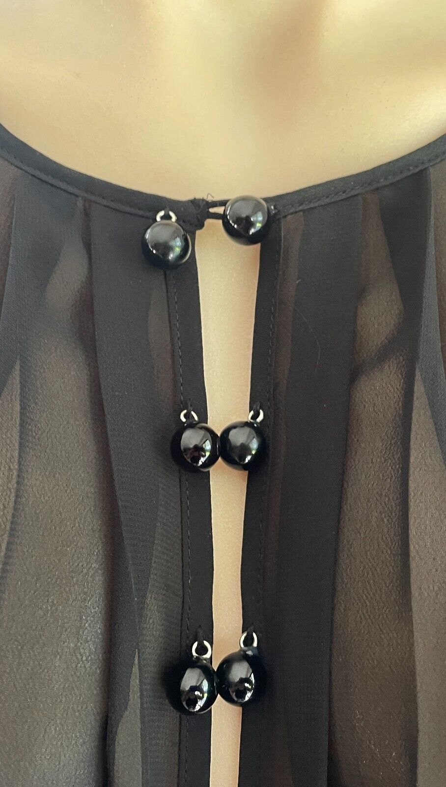 HOWARD SHOWERS Top Sheer Black Full Long Sleeve Blouse Size 10 Pleats Beaded