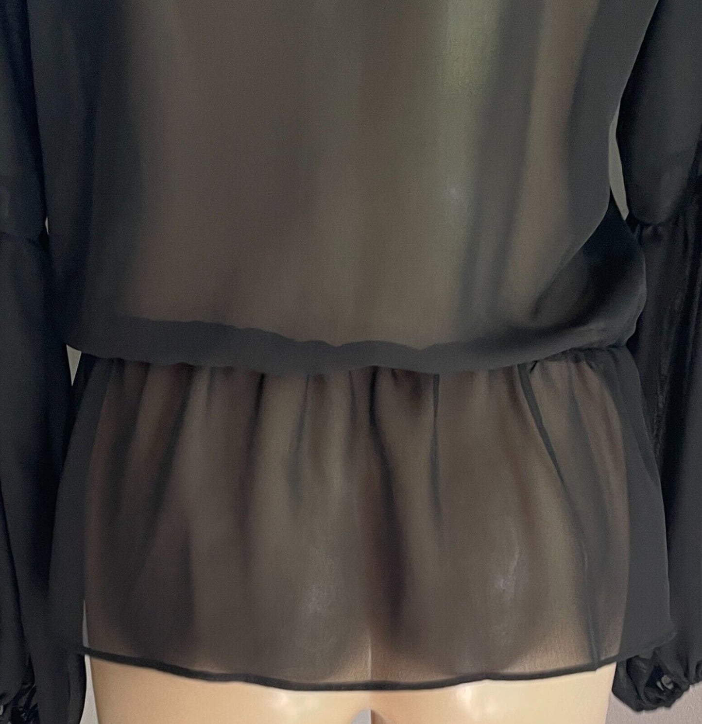 HOWARD SHOWERS Top Sheer Black Full Long Sleeve Blouse Size 10 Pleats Beaded