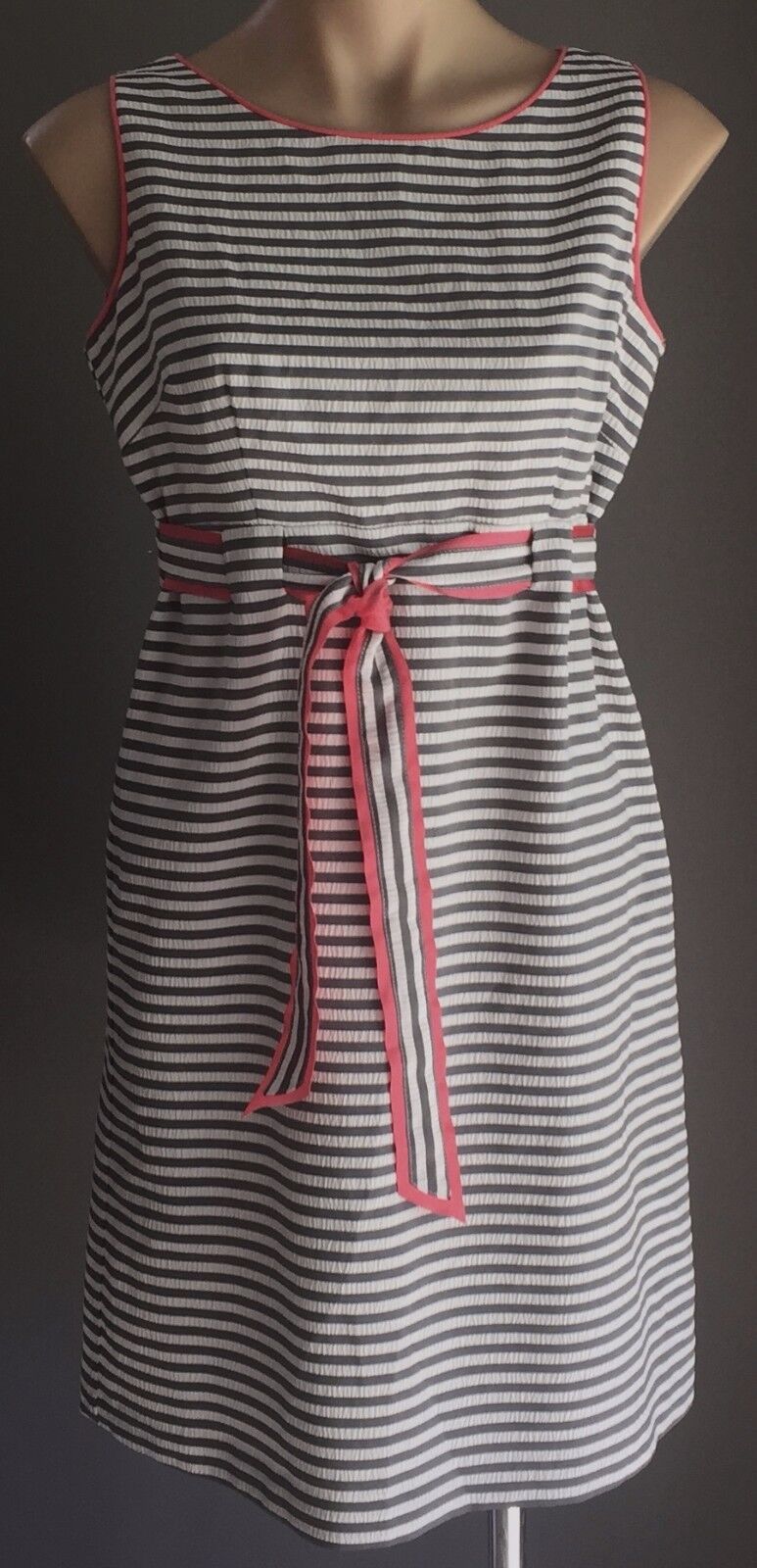 JESSICA HOWARD Dress Grey & White Stripe Waist Tie Size 6P AU 8 10 Retro