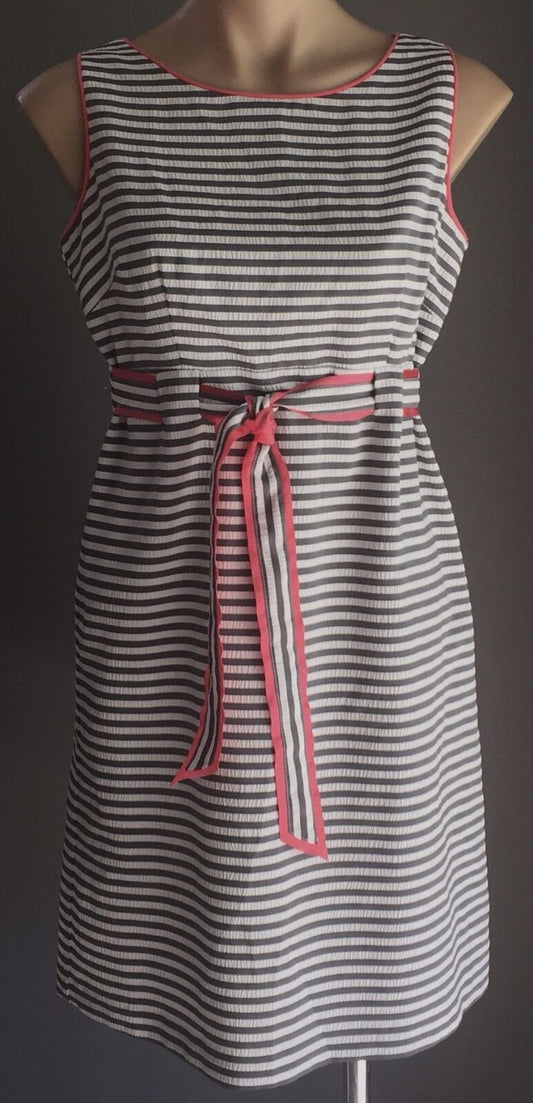 JESSICA HOWARD Dress Grey & White Stripe Waist Tie Size 6P AU 8 10 Retro