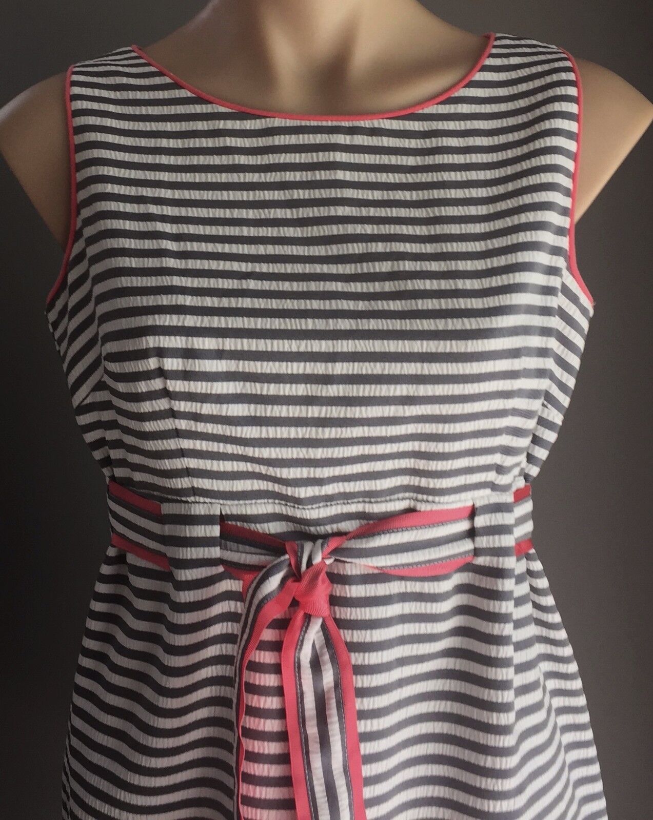 JESSICA HOWARD Dress Grey & White Stripe Waist Tie Size 6P AU 8 10 Retro