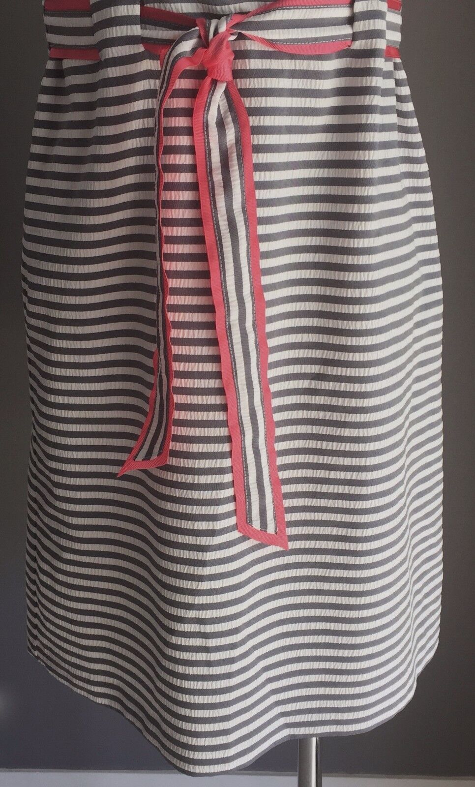 JESSICA HOWARD Dress Grey & White Stripe Waist Tie Size 6P AU 8 10 Retro
