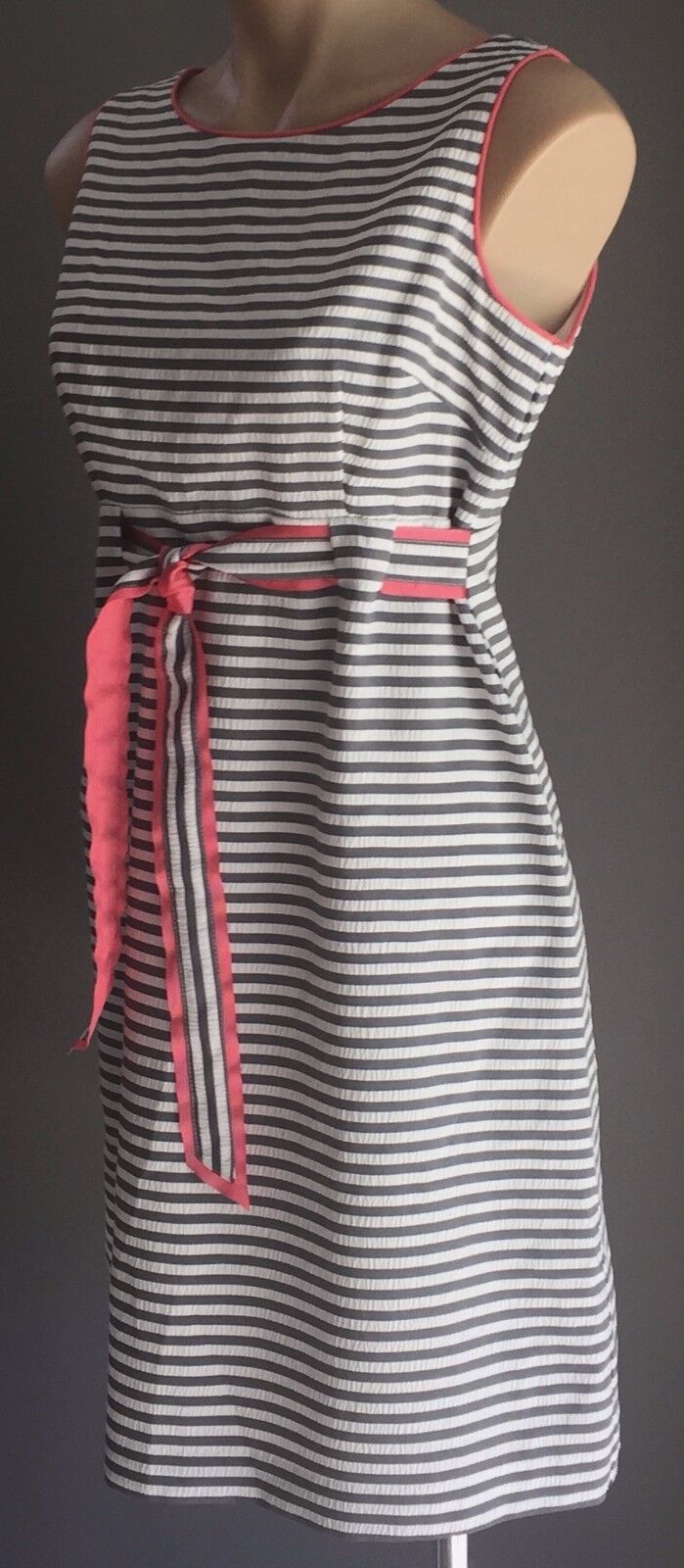 JESSICA HOWARD Dress Grey & White Stripe Waist Tie Size 6P AU 8 10 Retro