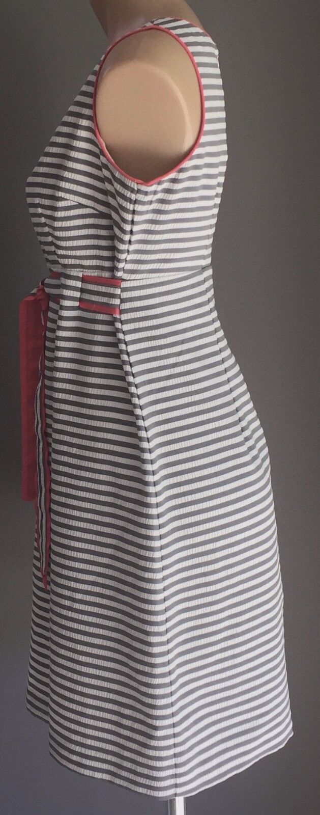 JESSICA HOWARD Dress Grey & White Stripe Waist Tie Size 6P AU 8 10 Retro