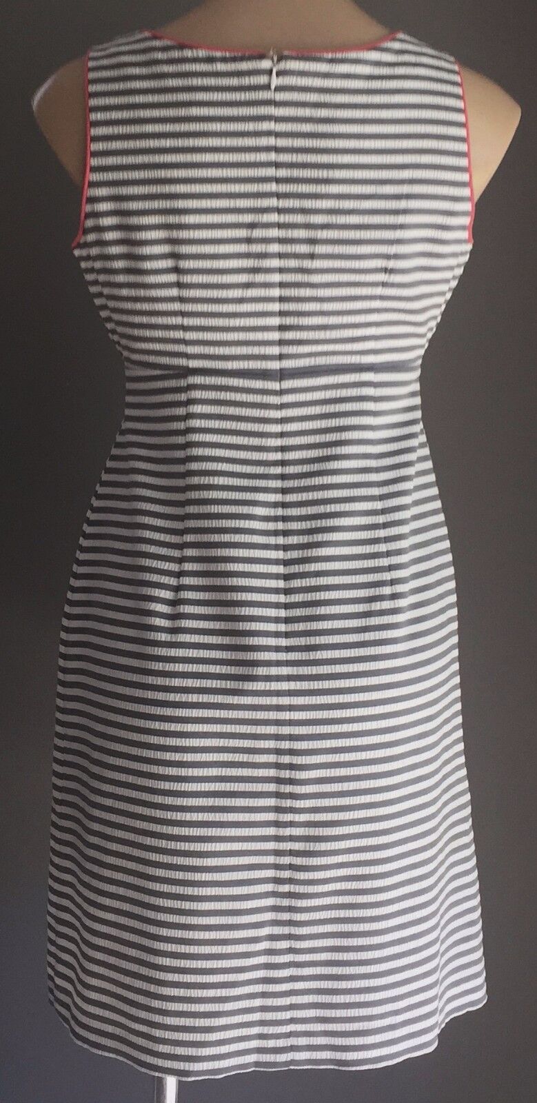 JESSICA HOWARD Dress Grey & White Stripe Waist Tie Size 6P AU 8 10 Retro