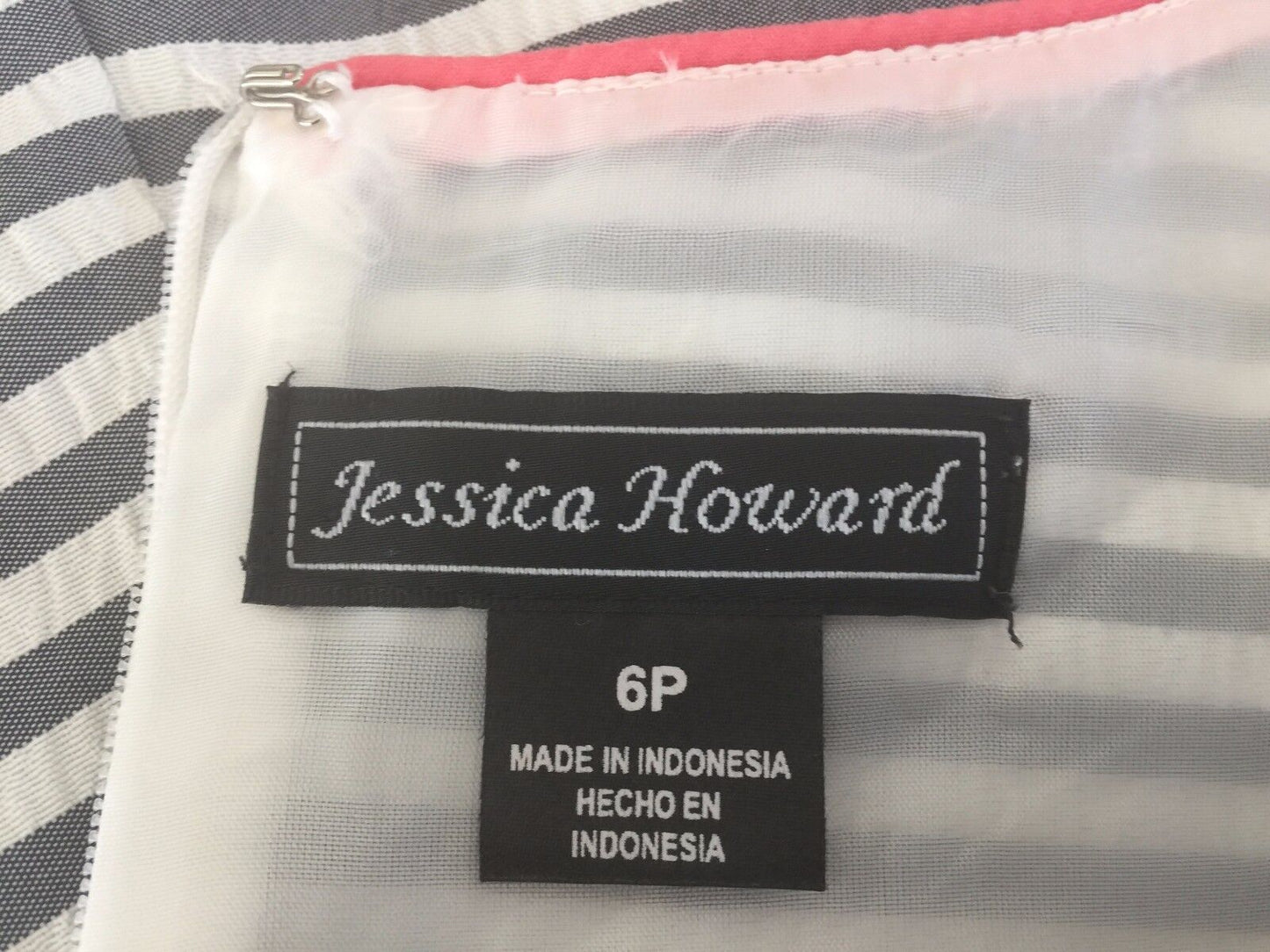 JESSICA HOWARD Dress Grey & White Stripe Waist Tie Size 6P AU 8 10 Retro