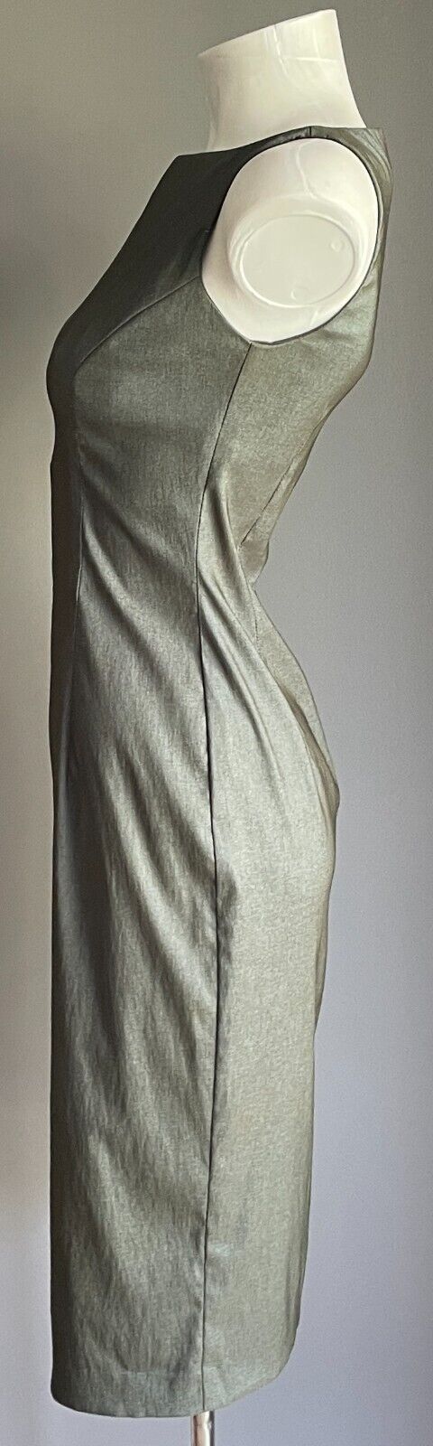 EVENTS Pencil Dress Metallic Khaki Knee Length Sleeveless Stretch Size 6 8