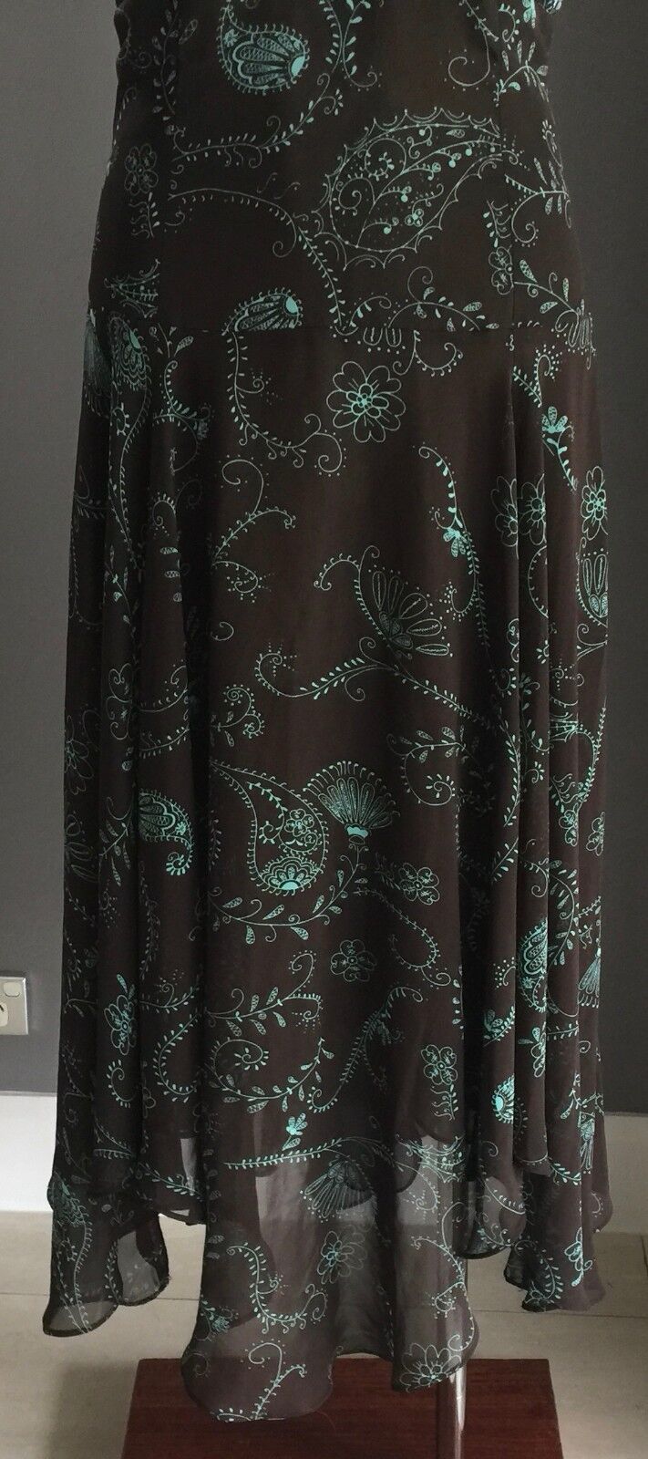 EVENTS Halter Neck Dress Size 10 Brown & Green Print Embellished Retro