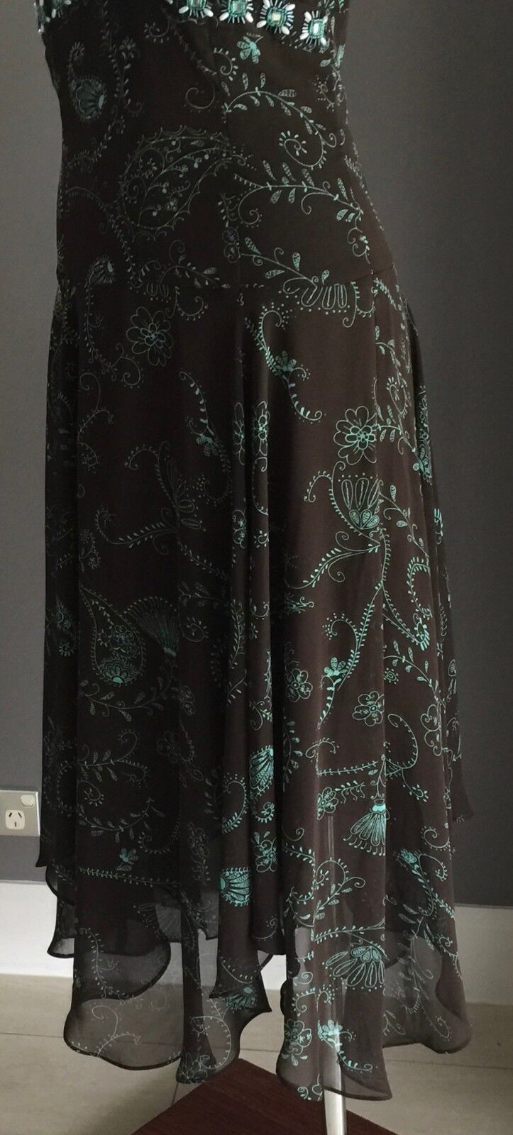 EVENTS Halter Neck Dress Size 10 Brown & Green Print Embellished Retro