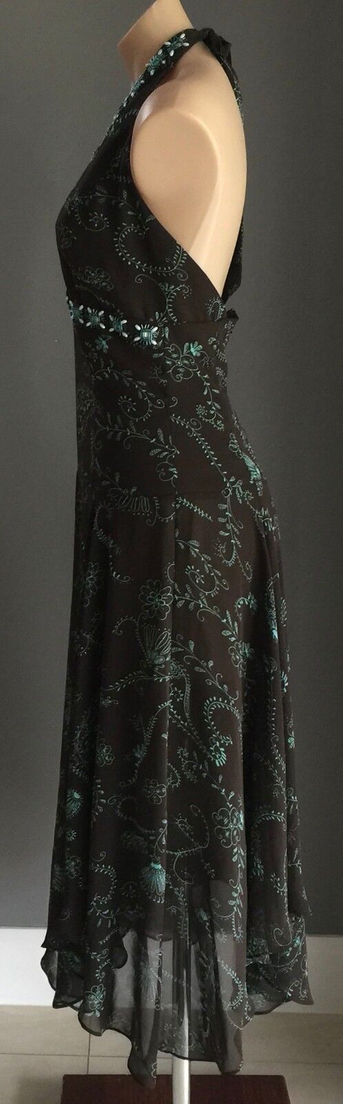 EVENTS Halter Neck Dress Size 10 Brown & Green Print Embellished Retro