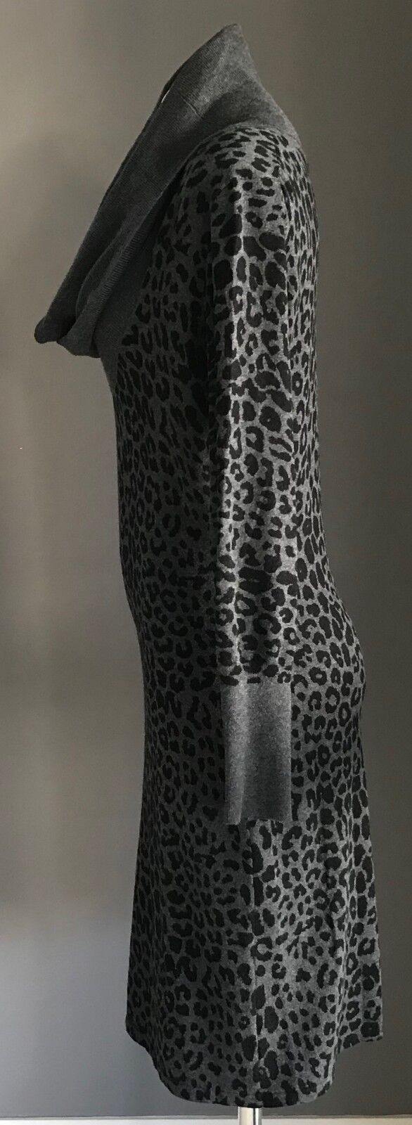 EVENTS Knit Dress Grey & Black Leopard Print Cowl Neck Ladies Size L  14 Luxe