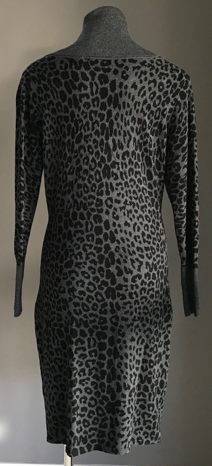 EVENTS Knit Dress Grey & Black Leopard Print Cowl Neck Ladies Size L  14 Luxe