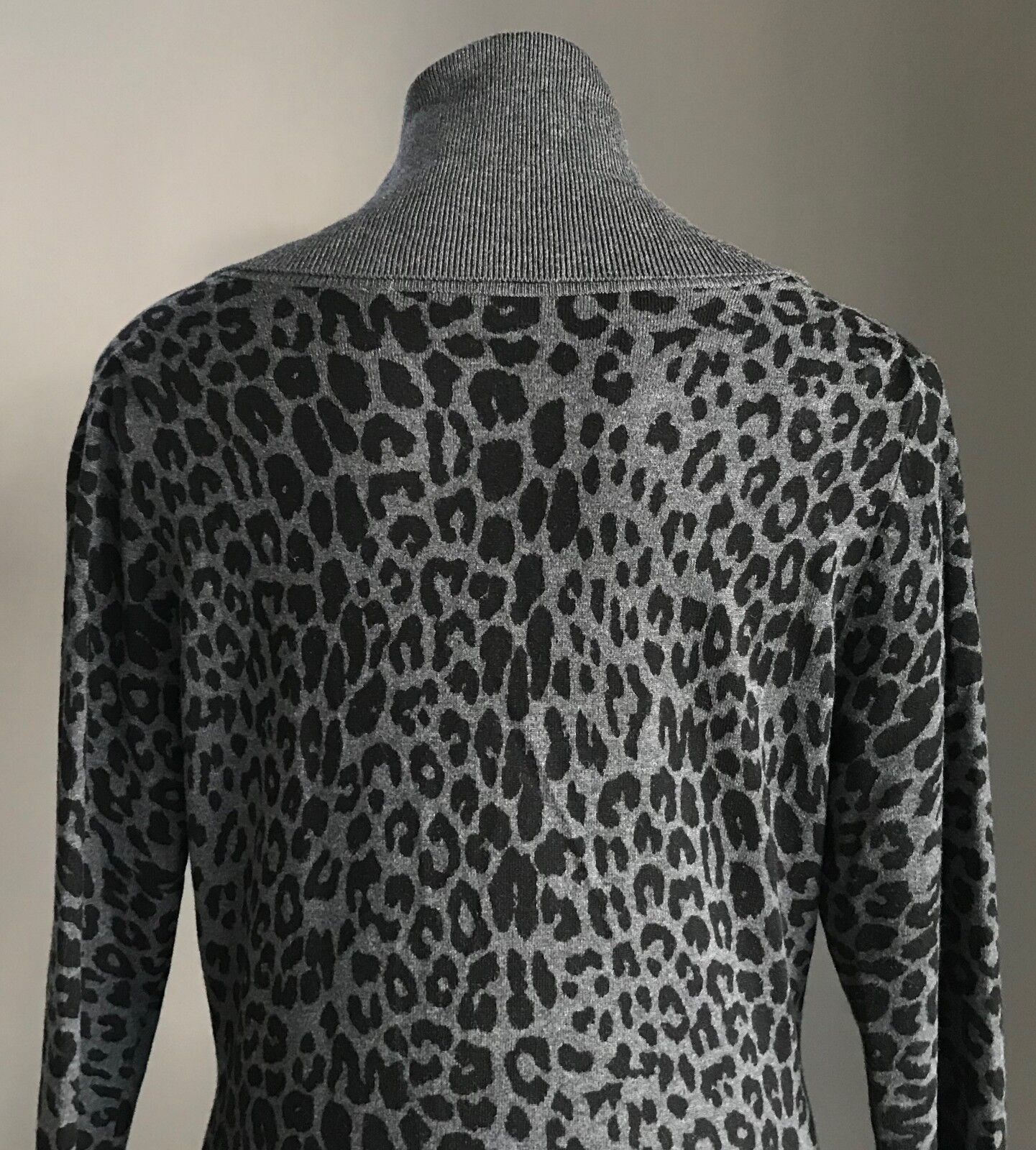 EVENTS Knit Dress Grey & Black Leopard Print Cowl Neck Ladies Size L  14 Luxe
