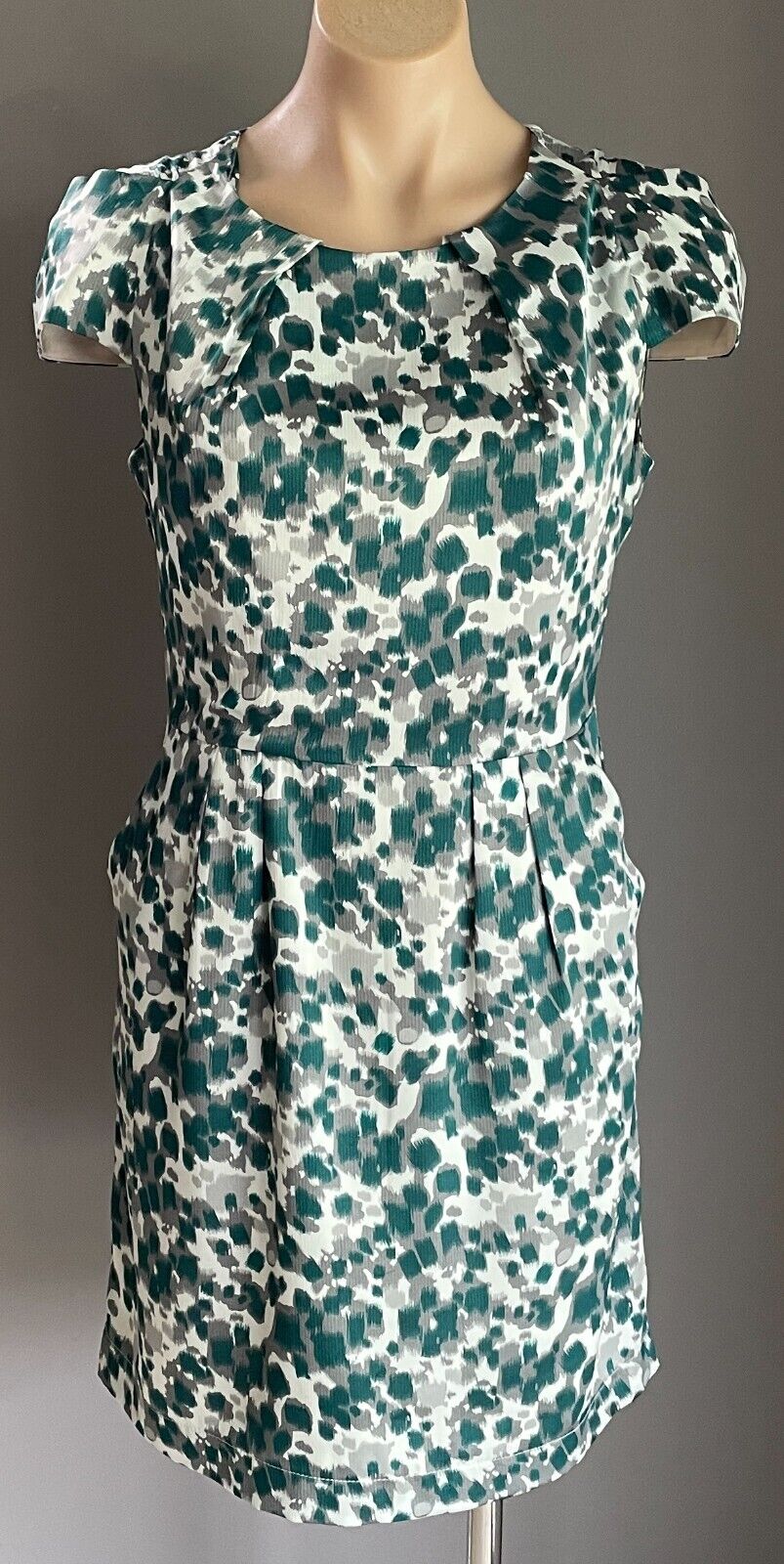 EVENTS Sheath Dress Jade Grey Silver Mottle Print Cap Sleeve Knee Length Size 10