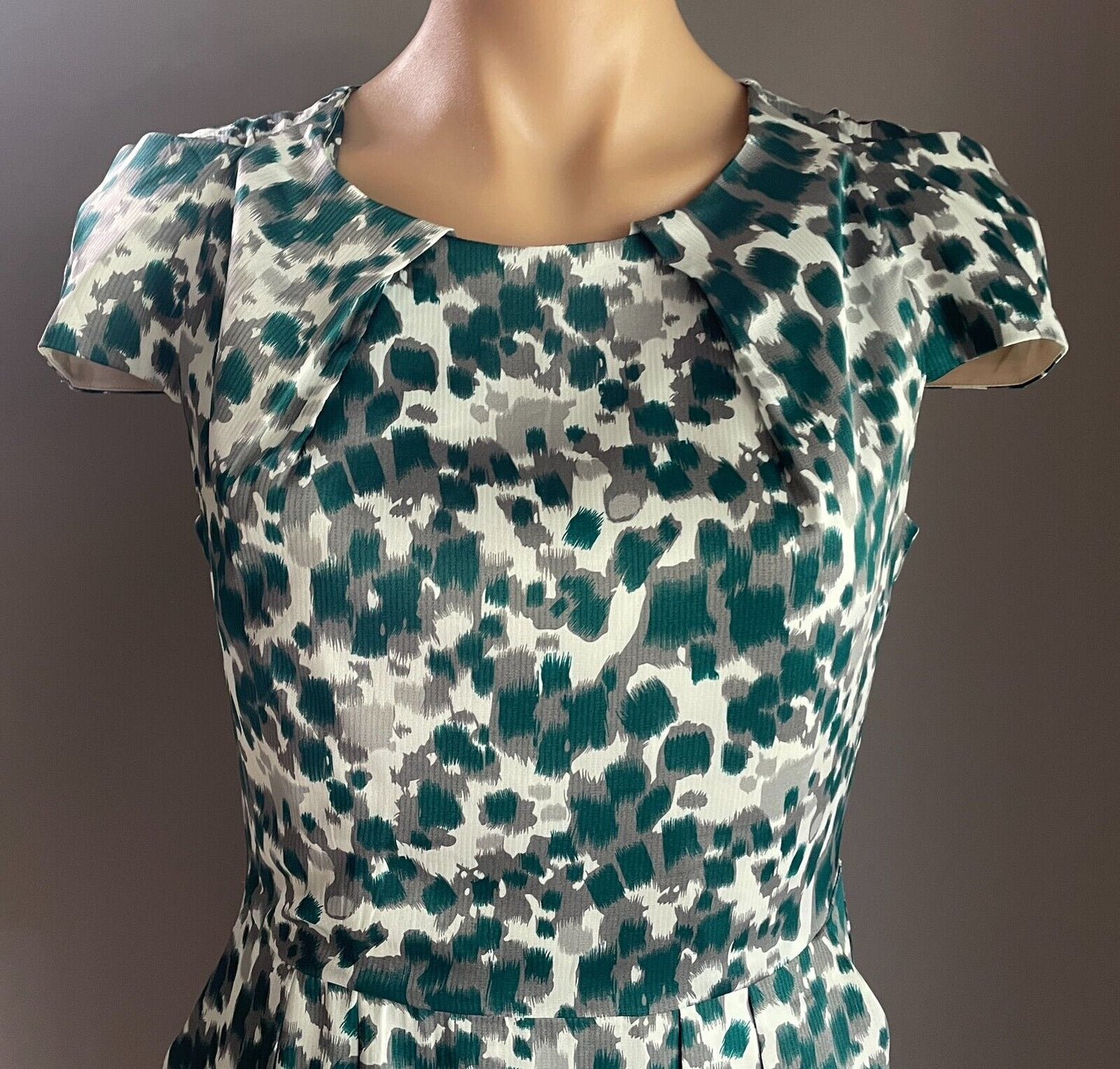 EVENTS Sheath Dress Jade Grey Silver Mottle Print Cap Sleeve Knee Length Size 10