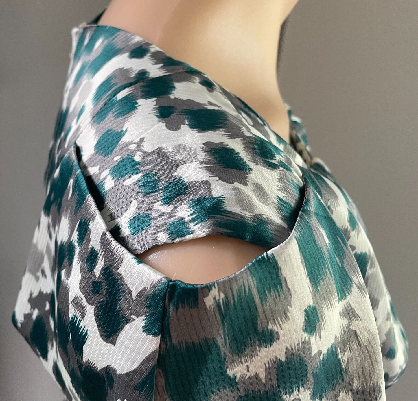EVENTS Sheath Dress Jade Grey Silver Mottle Print Cap Sleeve Knee Length Size 10