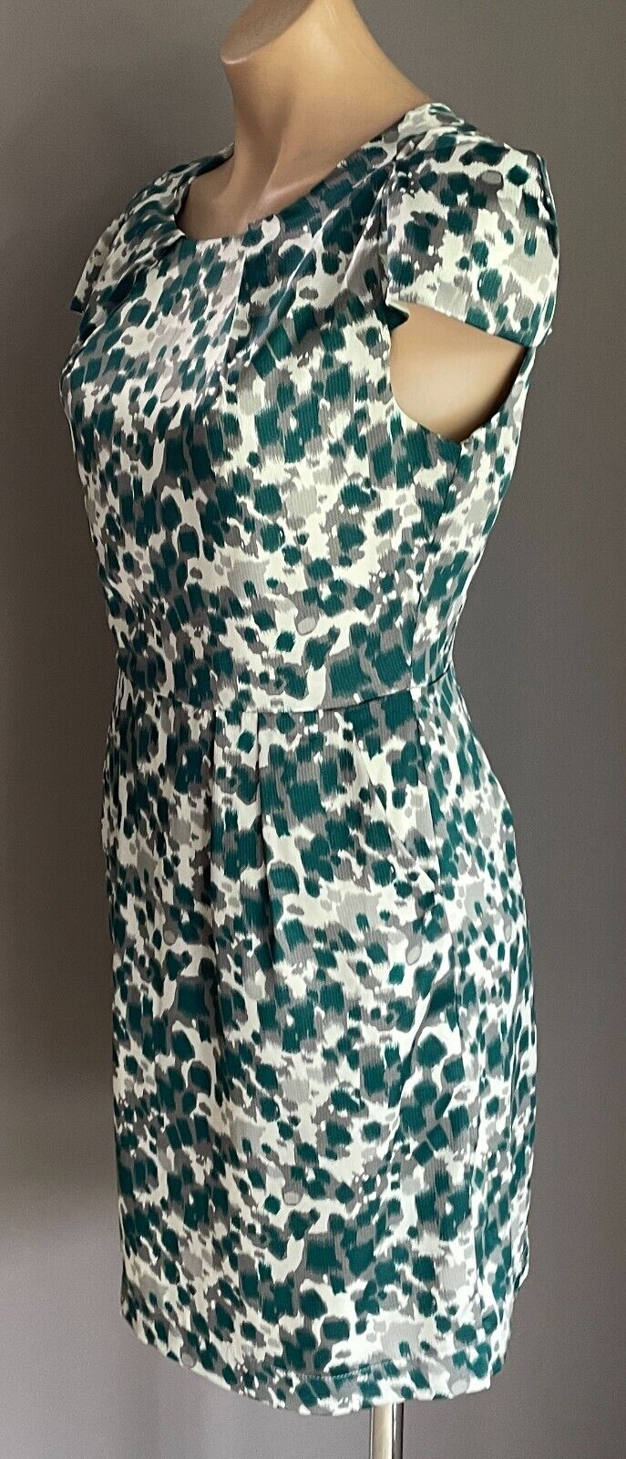EVENTS Sheath Dress Jade Grey Silver Mottle Print Cap Sleeve Knee Length Size 10