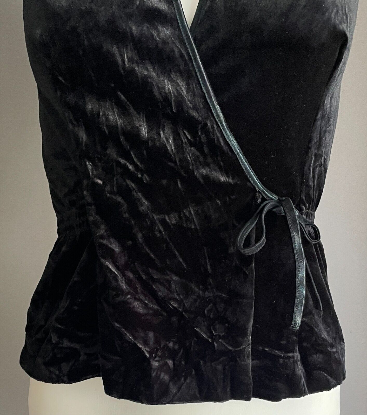 EVENTS Black Velour Sleeveless Wrap Top Size 6 Side Tie Elasticised Waist