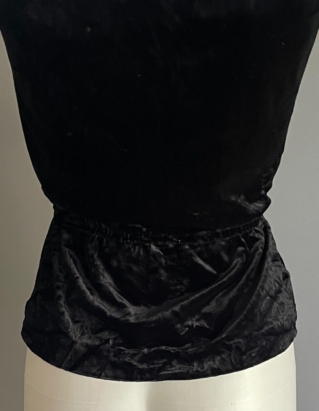 EVENTS Black Velour Sleeveless Wrap Top Size 6 Side Tie Elasticised Waist