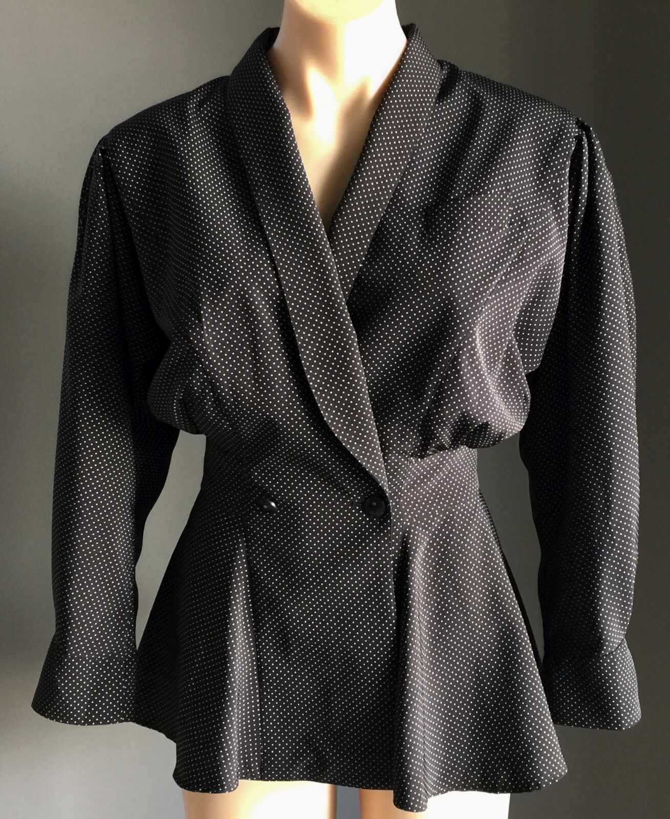 PRIVATE LABEL by EVENTS Jacket Black & White Dot Peplum Waist Size 10 Vintage