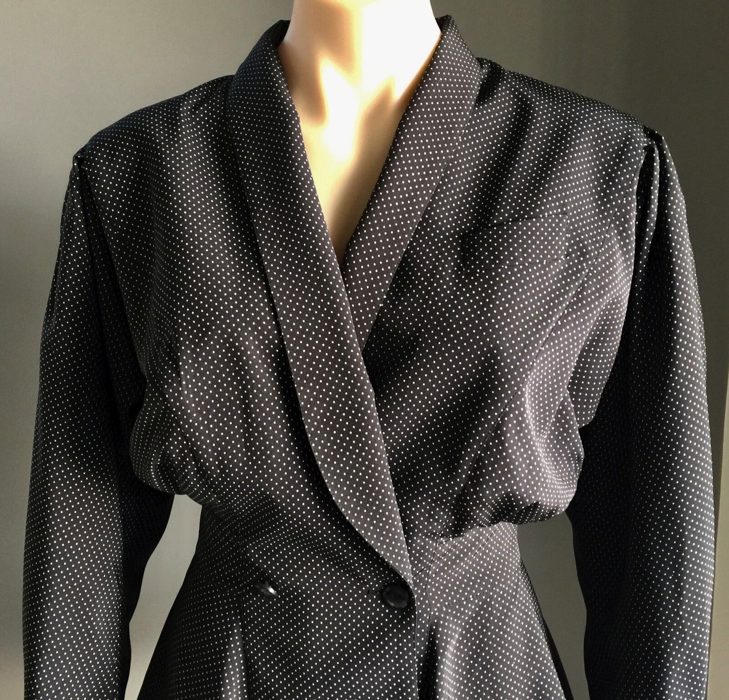 PRIVATE LABEL by EVENTS Jacket Black & White Dot Peplum Waist Size 10 Vintage