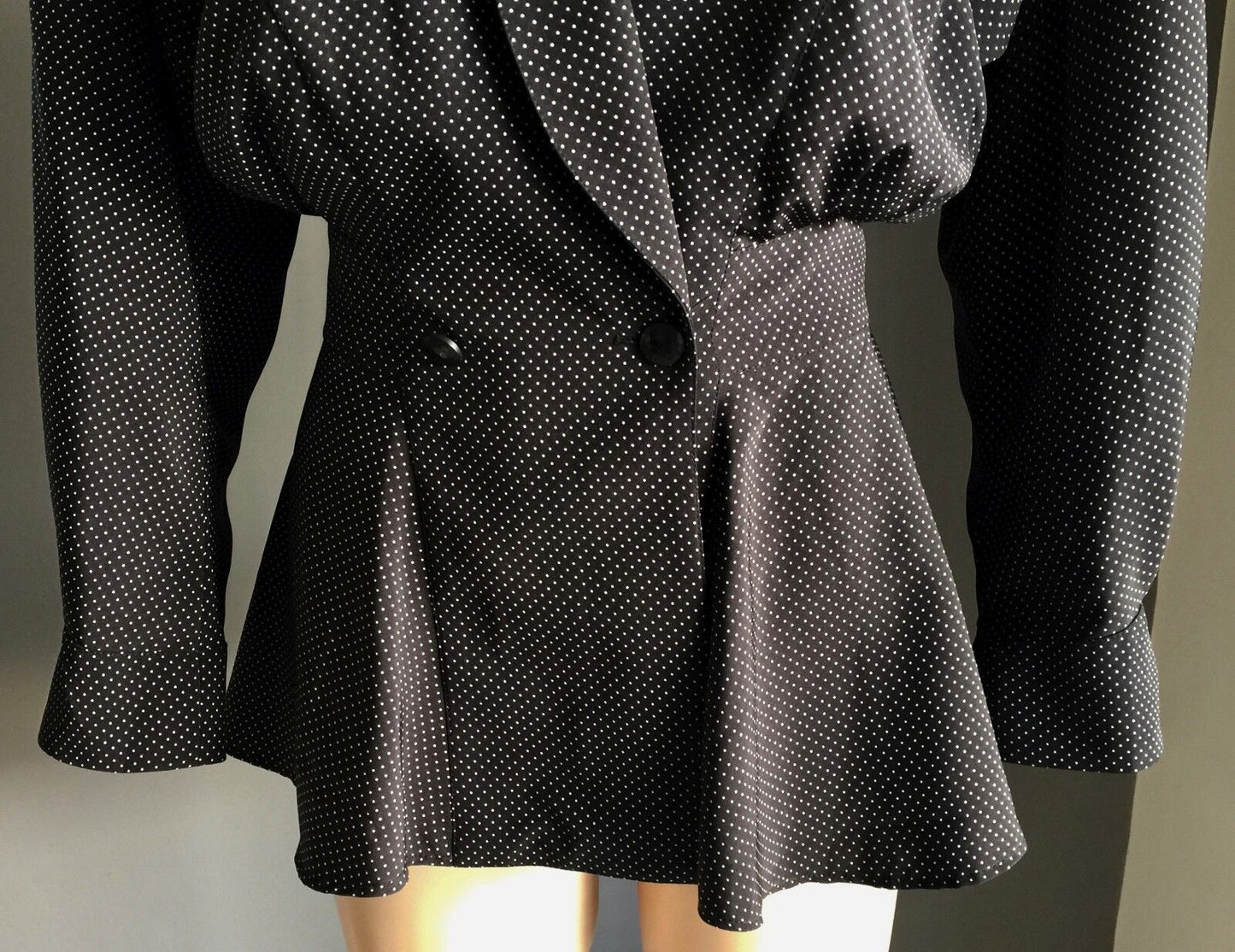 PRIVATE LABEL by EVENTS Jacket Black & White Dot Peplum Waist Size 10 Vintage