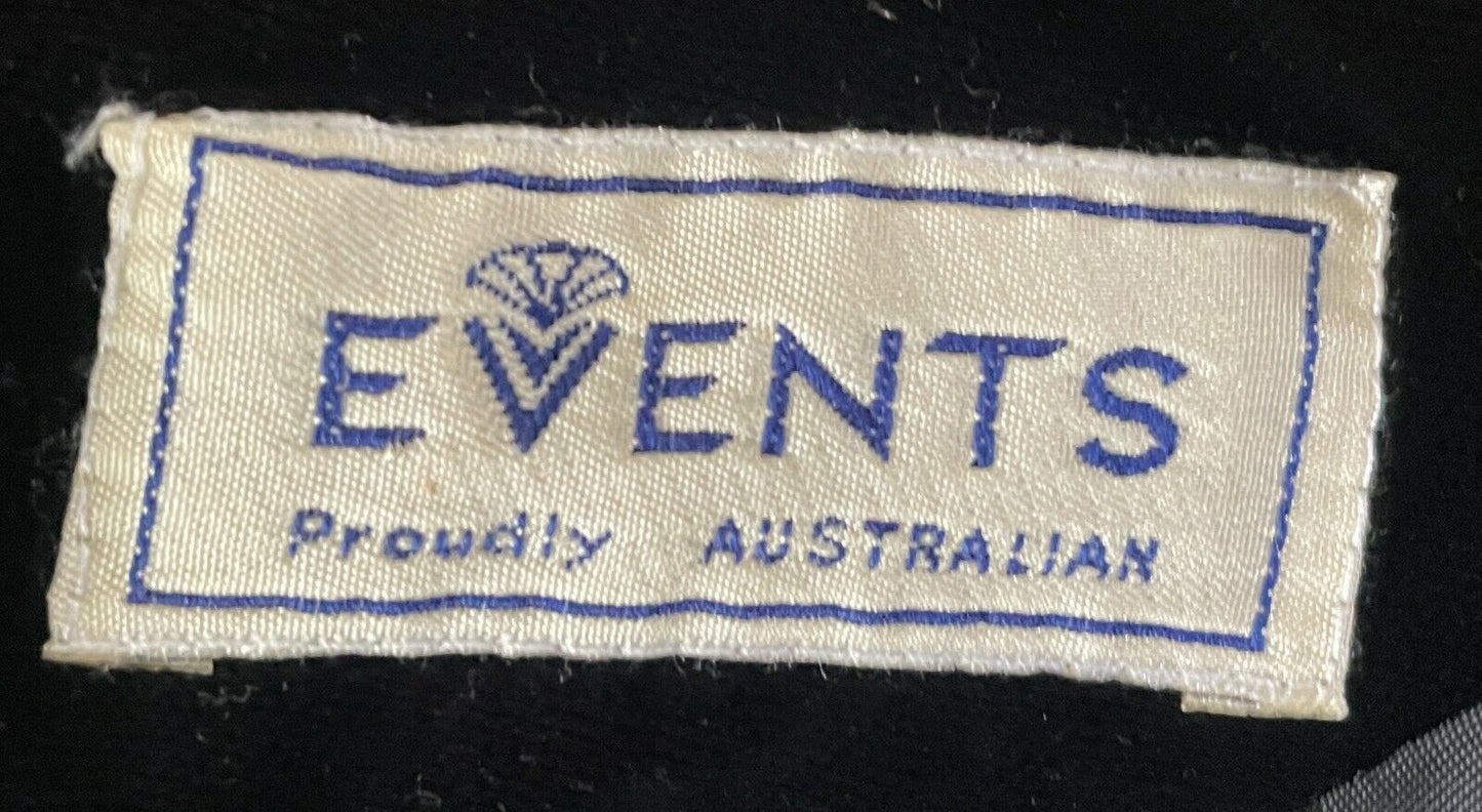 EVENTS Mini Dress Black Velvet Long Sleeve  w Gold Ribbon Trim Size 12 Vintage